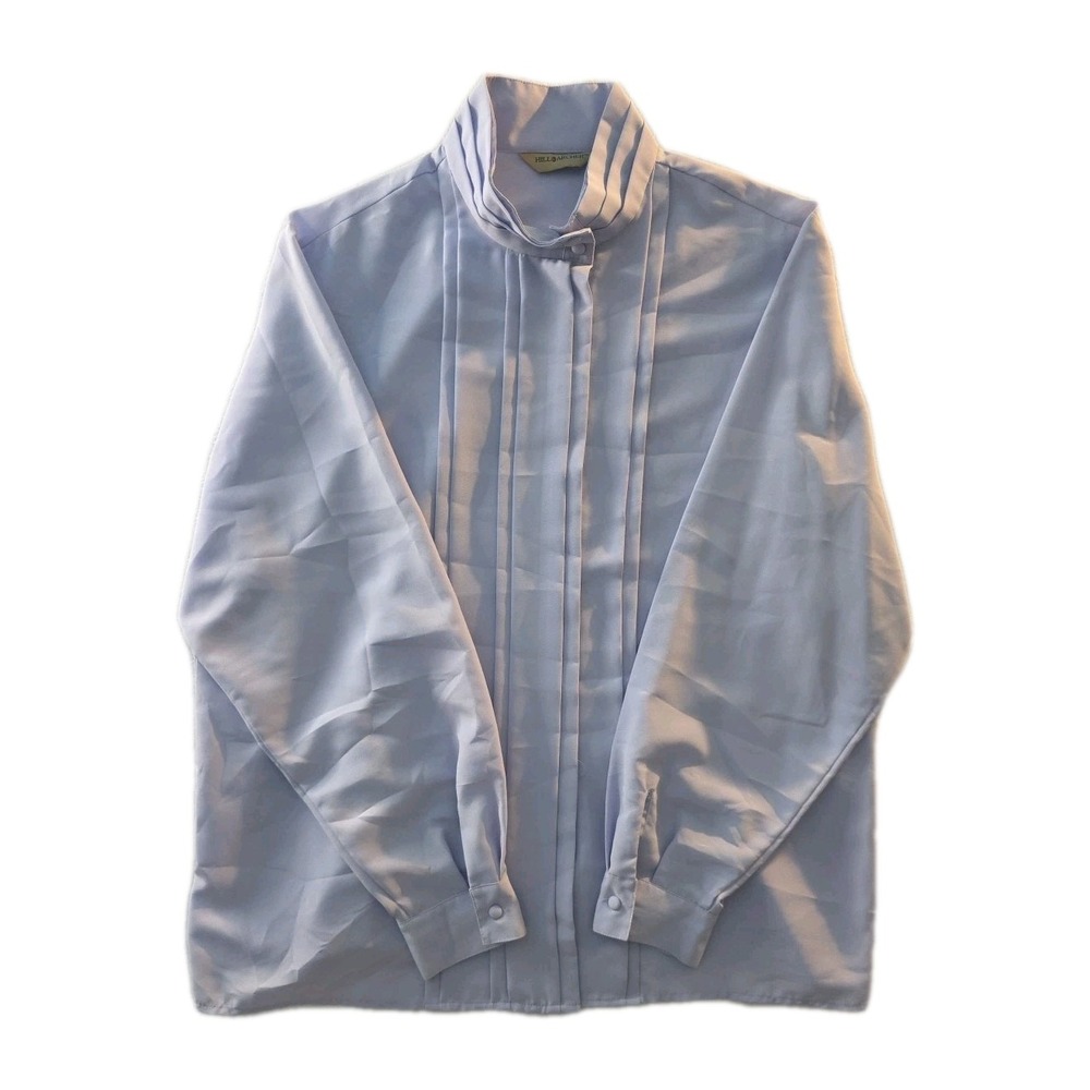 Vintage Periwinkle Long Sleeve Hill Archer Pleated High Collar Blouse - Size 18